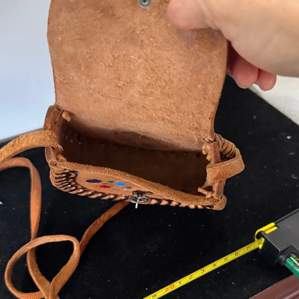 Vintage Handcrafted hand tooled Floral Tan Leather Crossbody Bag